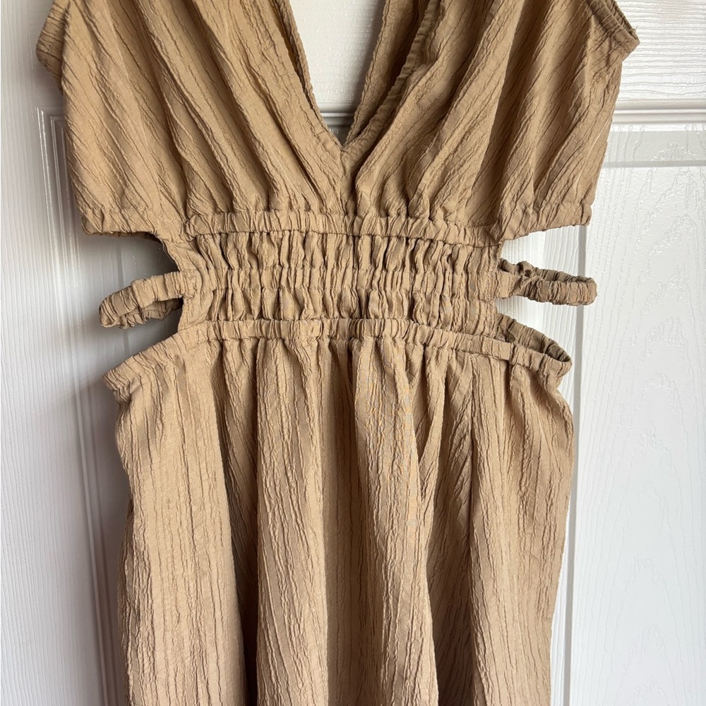 Blush Sleeveless V-Neck Cutout Mini Dress in Beige - Picture 2 of 6